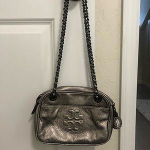 Metallic Silver Tory Burch Shoulder Bag